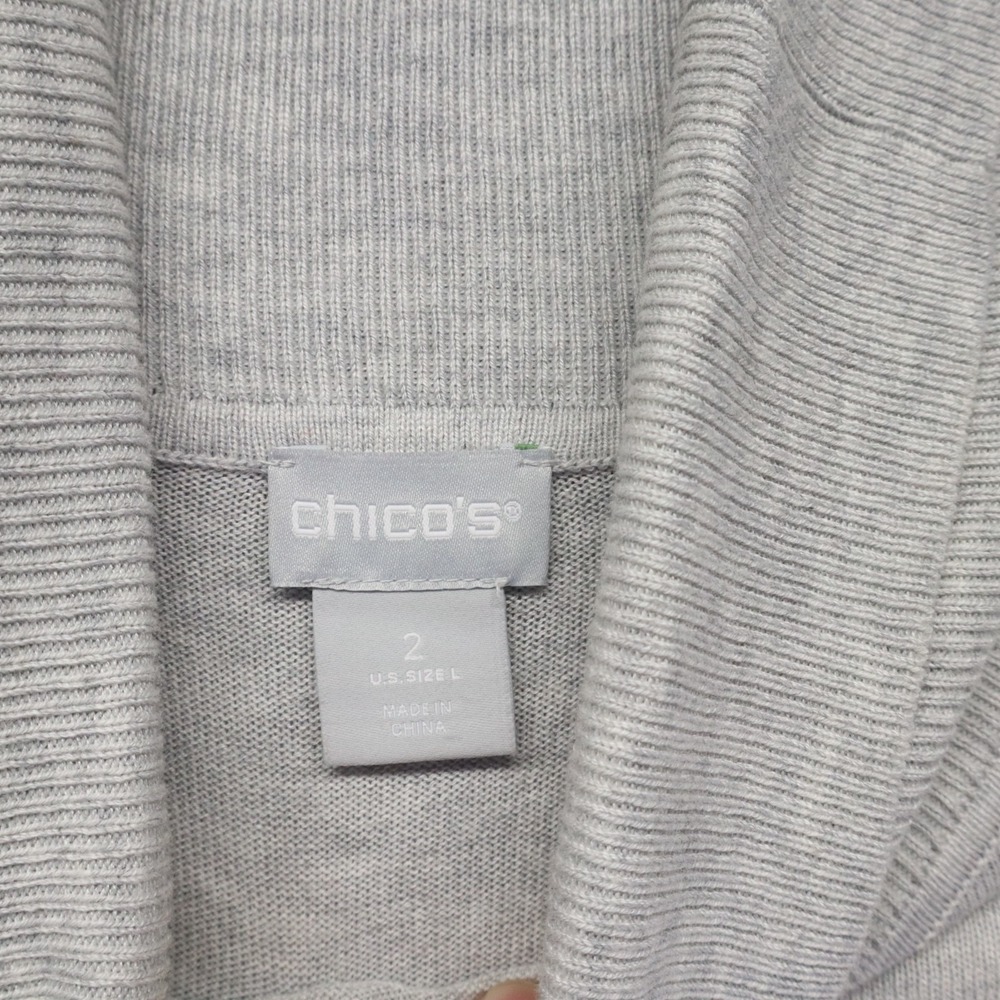 Chico's Sweater Womens 2 Large Pullover Knit Tunic Cowl Neck Gray Long Sleeve‎ - Picture 3 of 9